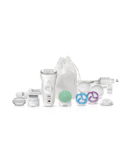 Silk Epil 9 Wet/Dry Epilator 4 in 1 Hair Removal and Exfoliation System with 6 extras